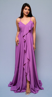 diyaz Women Fit and Flare Purple Maxi/Full Length Dress