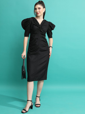 Tokyo Talkies Women Wrap Black Below Knee Dress