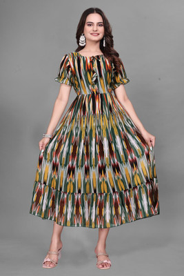 GROMint Women Maxi Yellow Below Knee Dress