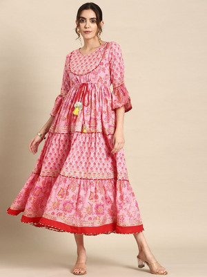 all about you Women Fit and Flare Pink Midi/Calf Length Dress