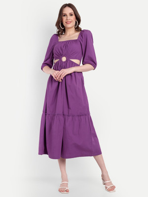 DRAPE AND DAZZLE Women A-line Purple Midi/Calf Length Dress