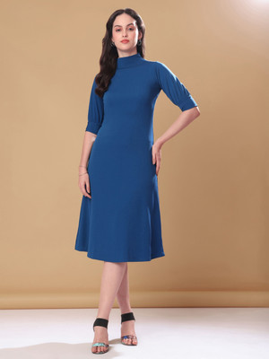 PURVAJA Women A-line Blue Below Knee Dress