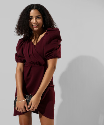 CAMPUS SUTRA Women Bodycon Maroon Above Knee/Mid Thigh Length Dress