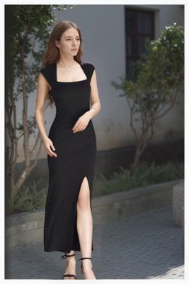 IUGA Women Bodycon Black Midi/Calf Length Dress