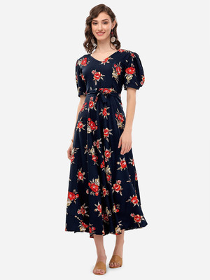 Rosasignora Women Maxi Multicolor Knee Length Dress