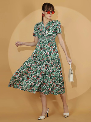 Sheetal Accociates Women Fit and Flare Green Midi/Calf Length Dress