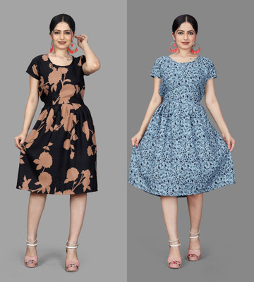 MAHADEV Women Fit and Flare Multicolor Mini/Short Dress