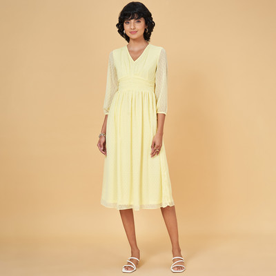 Honey By Pantaloons Women Fit and Flare Brown Midi/Calf Length Dress