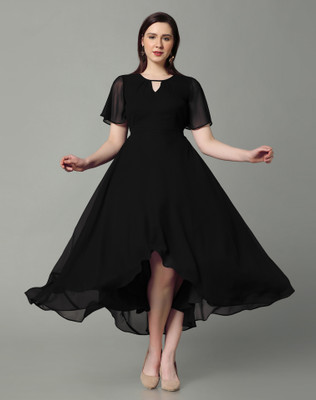 Selvia Women High Low Black Maxi/Full Length Dress