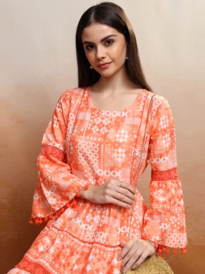 Vishudh Women Fit and Flare Orange Dress