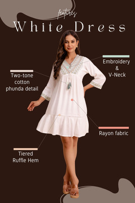 NG Fashion Women Fit and Flare White Above Knee/Mid Thigh Length Dress