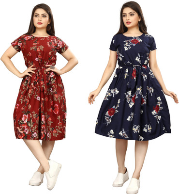 FashhionWorld Women Fit and Flare Black Below Knee Dress