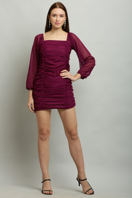 Shyammc Women Bodycon Purple Above Knee/Mid Thigh Length Dress