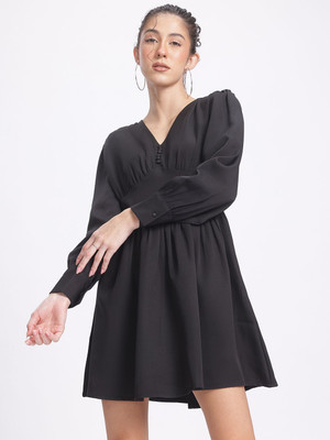 Glitchez Women Empire Waist Black Above Knee/Mid Thigh Length Dress