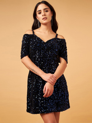 DRAPE AND DAZZLE Women Bodycon Black Above Knee/Mid Thigh Length Dress