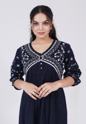 Ethnic Collection Women Fit and Flare Blue Dress