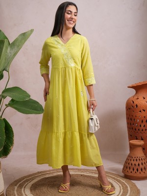 Vishudh Women A-line Yellow Dress