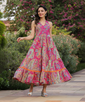 Rain & Rainbow Women Ethnic Dress Multicolor Ankle Length Dress