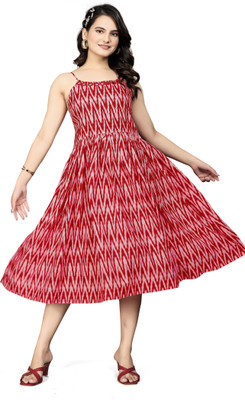 Wearwa Women A-line Red Below Knee Dress