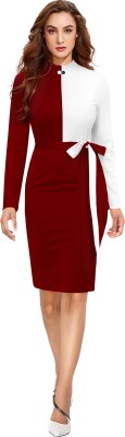 Fedilla Women Bodycon Maroon, White Dress