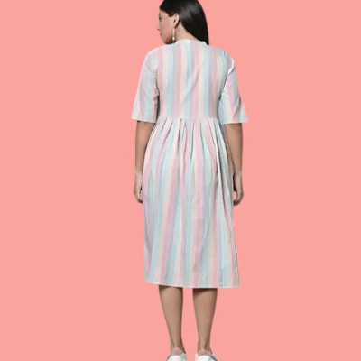 Suhani Fashionmk Women Striped Straight Kurta(Green, White)
