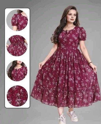 RKK Collection Women Fit and Flare Maroon Ankle Length Dress