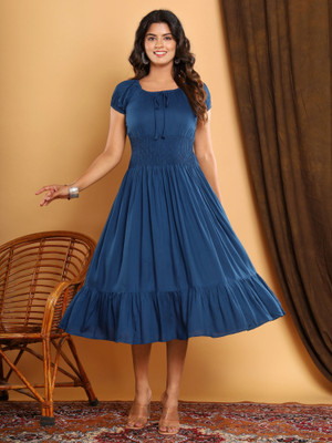Diyakurtis Women A-line Blue Knee Length Dress