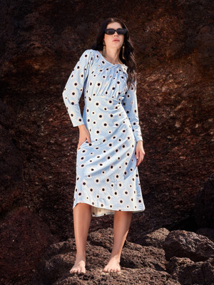 PURVAJA Women A-line Light Blue Midi/Calf Length Dress