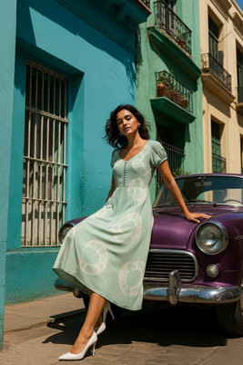 maaesa Women Fit and Flare Green Midi/Calf Length Dress
