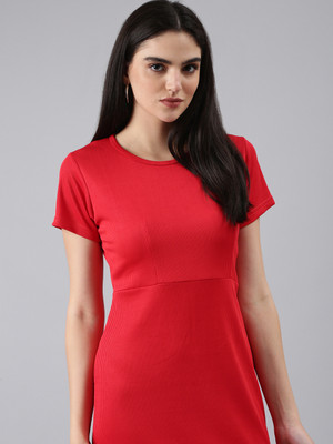 SHOWOFFFF Women Bodycon Red Knee Length Dress