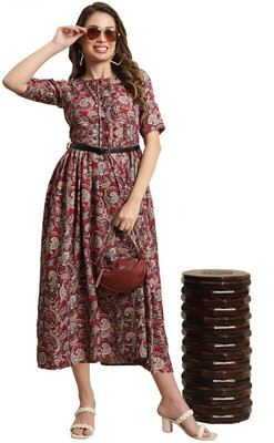METRONAUT Women A-line Red Midi/Calf Length Dress