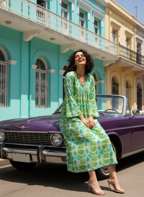 maaesa Women Fit and Flare Green Midi/Calf Length Dress