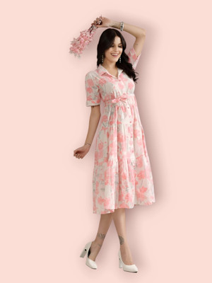 HouseOfCommon Women Fit and Flare White Below Knee Dress