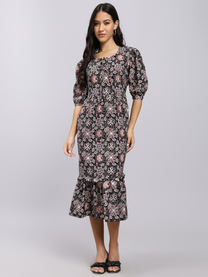 Attire Empire Women A-line Beige Midi/Calf Length Dress