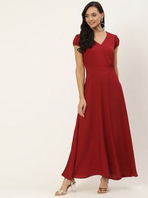 Dressberry Women A-line Maroon Maxi/Full Length Dress