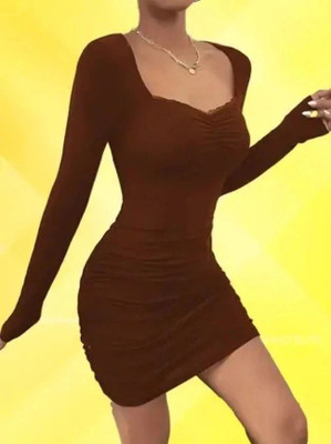 DESIGN PLUS FASHION Women Bodycon Brown Mini/Short Dress