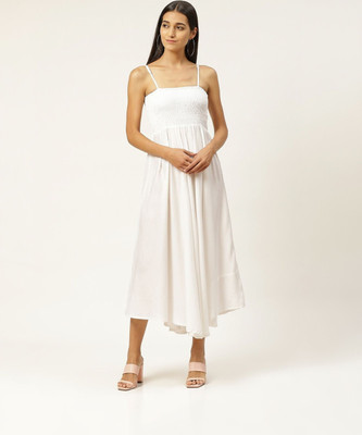 IQRAAR Women Empire Waist White Maxi/Full Length Dress