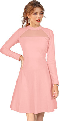 Dhruvil Impex Women Fit and Flare Pink Above Knee/Mid Thigh Length Dress
