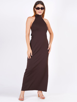 Preppo Women Bodycon Brown Maxi/Full Length Dress