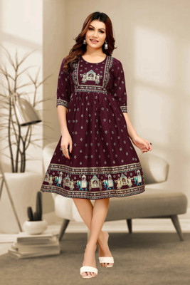 zyqo Women Fit and Flare Multicolor Midi/Calf Length Dress