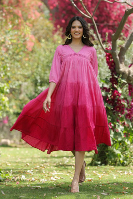 SAVI Women Maxi Pink Midi/Calf Length Dress