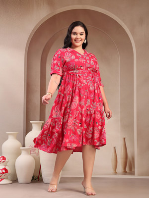 Little More By Stylum Women Tiered Pink Maxi/Full Length Dress