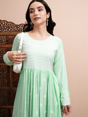 Vishudh Women A-line Green Maxi/Full Length Dress
