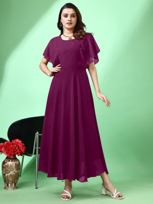 Fashion2wear Women Fit and Flare Purple Maxi/Full Length Dress