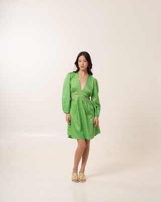 MALVERRA BY HOUSE OF MALKAA Women Fit and Flare Light Green Mini/Short Dress