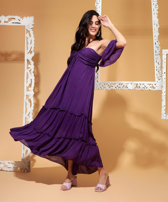 DRAPE AND DAZZLE Women Fit and Flare Purple Midi/Calf Length Dress