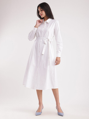 Fable Street Women A-line White Midi/Calf Length Dress