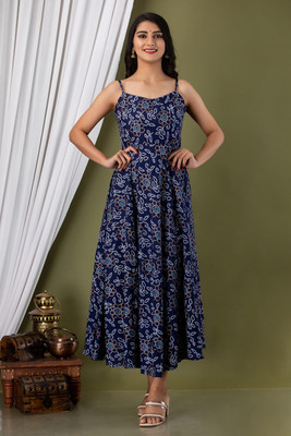 SUSIBI Women Fit and Flare Blue Midi/Calf Length Dress