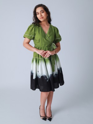 Strong and Brave Women Fit and Flare Green Dress