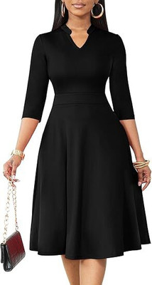 R2S Women A-line Black Knee Length Dress